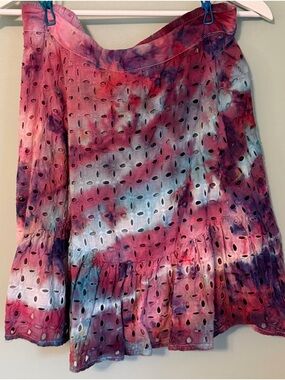 One of a kind custom ice dyed Eyelet Ruffle skirt for dancing the night away.